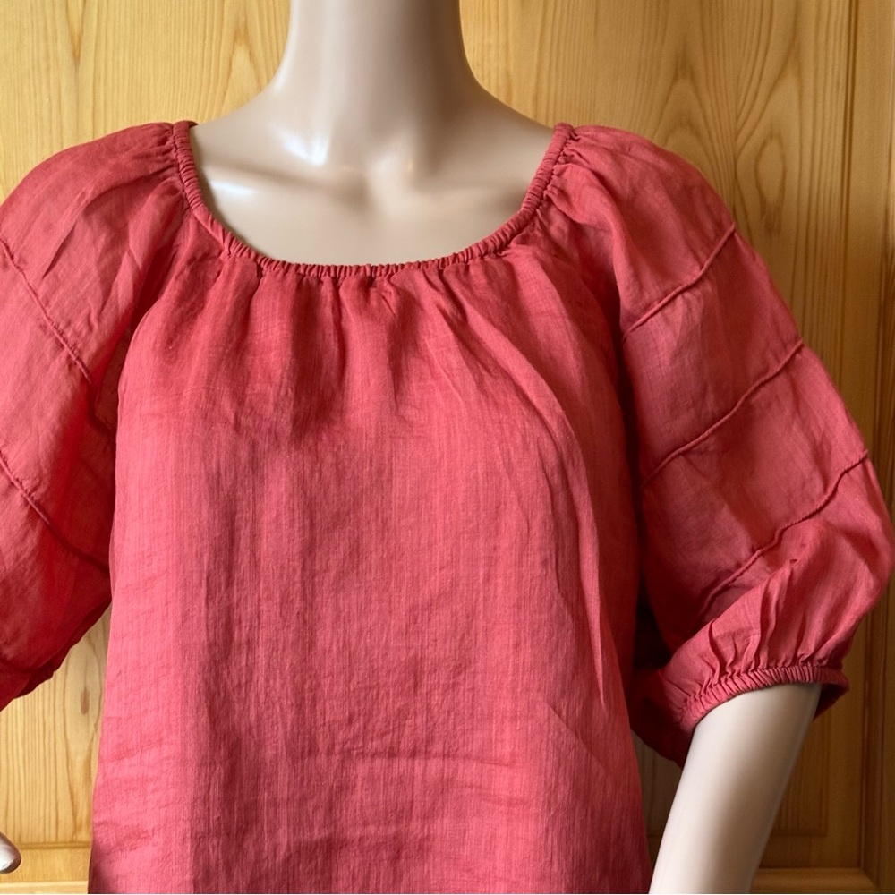 J Crew Puff Sleeve Top Blouse Ramie Fabric SP 2025 Size L Red Sand - Picture 4 of 16